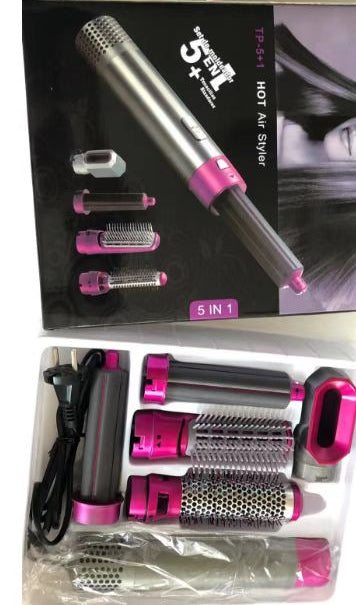 5 In 1 Hair Styler Brush | Hair Dryer, Straightener, Curler & Volumizer | Negative Ionic Air Wrap With Detachable Brush Heads