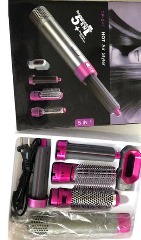 5 In 1 Hair Styler Brush | Hair Dryer, Straightener, Curler & Volumizer | Negative Ionic Air Wrap With Detachable Brush Heads