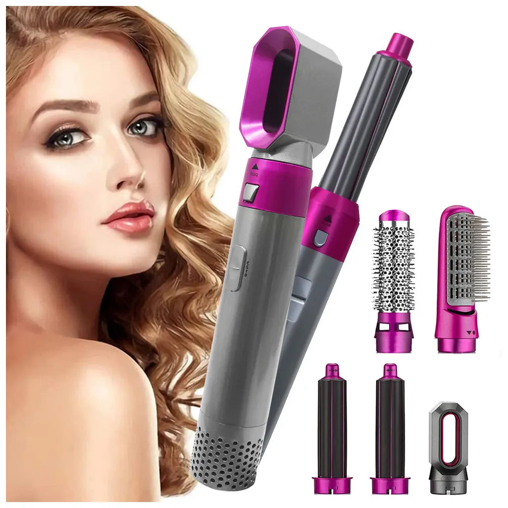 5 In 1 Hair Styler Brush | Hair Dryer, Straightener, Curler & Volumizer | Negative Ionic Air Wrap With Detachable Brush Heads