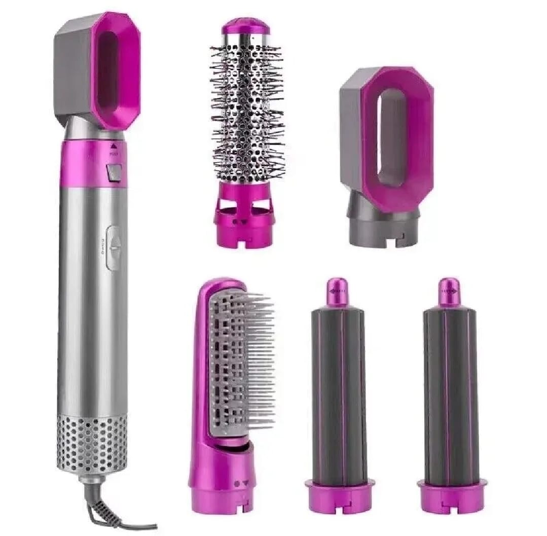 5 In 1 Hair Styler Brush | Hair Dryer, Straightener, Curler & Volumizer | Negative Ionic Air Wrap With Detachable Brush Heads
